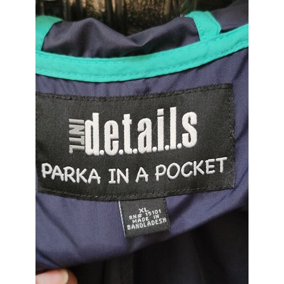 Womens Lightweight Packable Navy Parka With Hood & Adjustable Waist By D.E.T.A.I - Picture 3 of 6